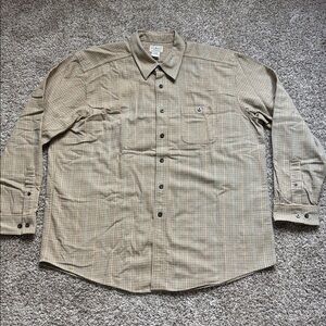 L.L. Bean Men’s Plaid Button down Shirt Brown/Cream 100% COTTON Size XL